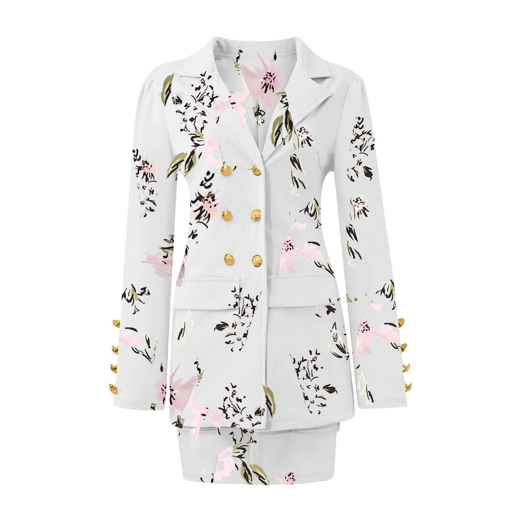 2 Piece Business Suit Outfits Casual Open Front Blazer High Waisted Mini Pocketed Skirt Suit for Women Set Women Solid Long Sleeve Cardigan Coat Short Skirt Suit, Pink&S