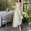 Spring Slant-Shoulder Defined-Waist Chiffon Elegant French-Style Dress For Women