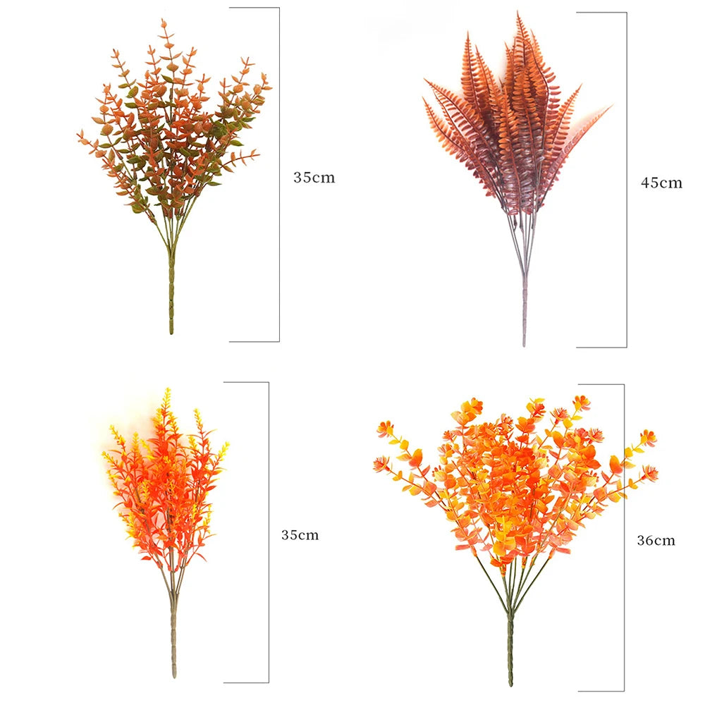 4PCS Artificial Fall Plants Plastics Fake Eucalyptus Shrubs Outdoor Plant for Garden Home Autumn Decoration Festival Party Decor
