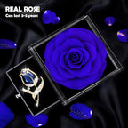 Preserved Rose Gift Enchanted Real Blue Rose with Sapphire Brooch, Eternal Flower Rose, Handmade Rose in Box with Pin, Forever Blue Rose Gift for Her on Mother'S Day, Birthday.