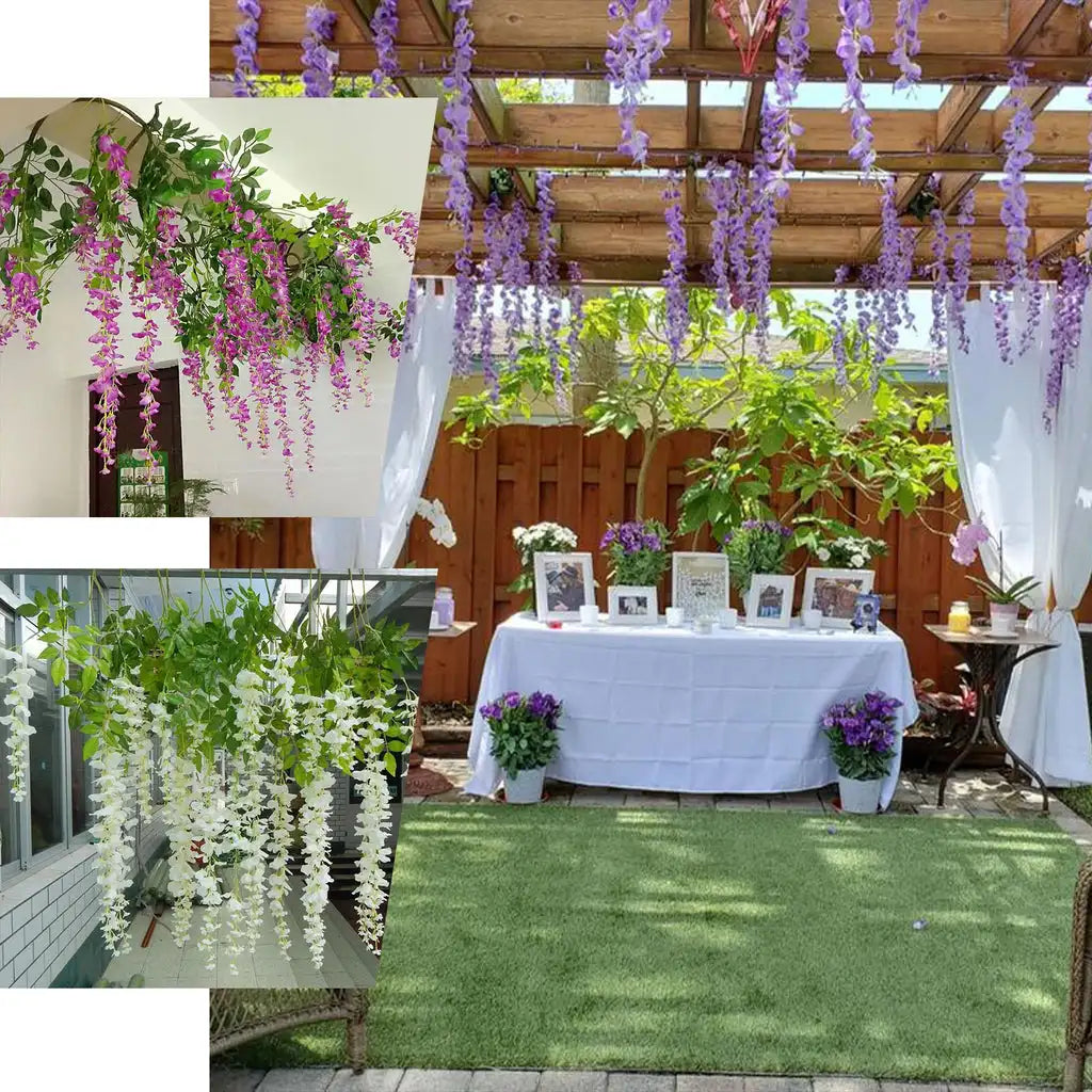12Pcs Artificial Wisteria Flowers String Hanging Garland Outdoor Wedding Garden Arch Decoration Home Party Decor Fake Flower