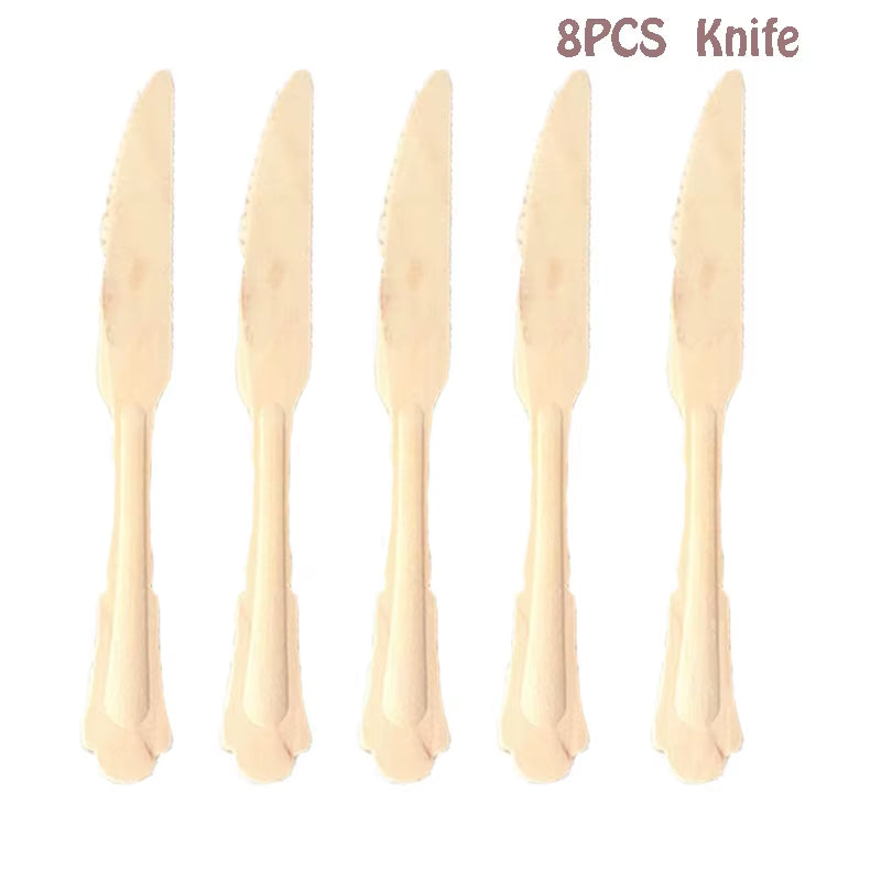 Disposable Kraft Paper Tableware Set Golden Colored Palm Leaf Pattern Plate Cup Towel Straw Party Decor Wedding Birthday Cutlery