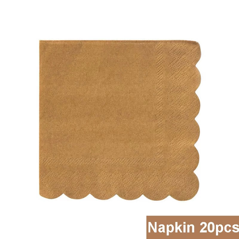 Disposable Kraft Paper Tableware Set Golden Colored Palm Leaf Pattern Plate Cup Towel Straw Party Decor Wedding Birthday Cutlery