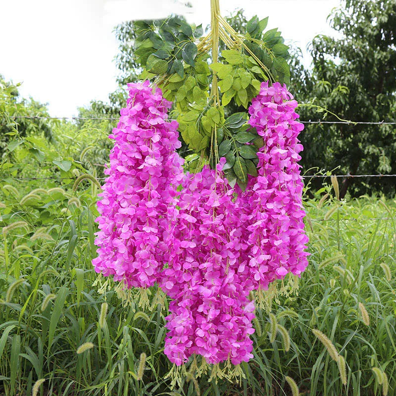 12Pcs Artificial Wisteria Flowers String Hanging Garland Outdoor Wedding Garden Arch Decoration Home Party Decor Fake Flower