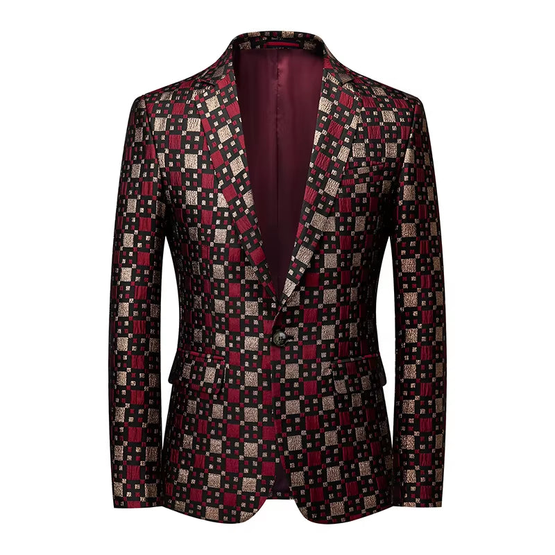 New Men Business Party Suit Jacket Black / Green / Red Fashion Male Wedding Dance Jacquard Slim Fit Blazer Coats