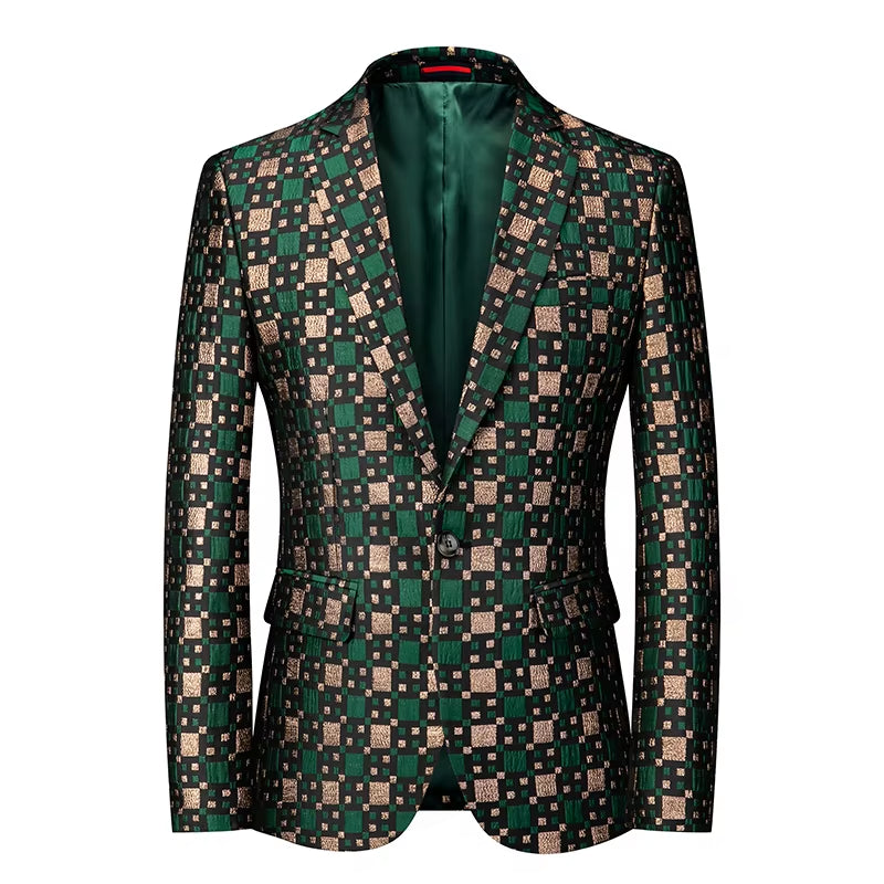 New Men Business Party Suit Jacket Black / Green / Red Fashion Male Wedding Dance Jacquard Slim Fit Blazer Coats