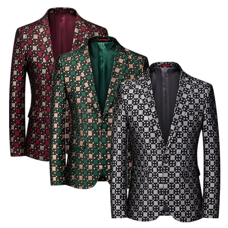 New Men Business Party Suit Jacket Black / Green / Red Fashion Male Wedding Dance Jacquard Slim Fit Blazer Coats