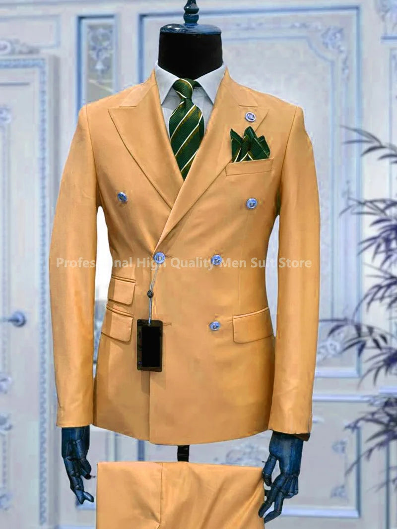 Light Blue Red Green Double Breasted Slim Fit Men Suits Wedding Tuxedos Groom Business Party Prom Best Man Blazer Costume Homme