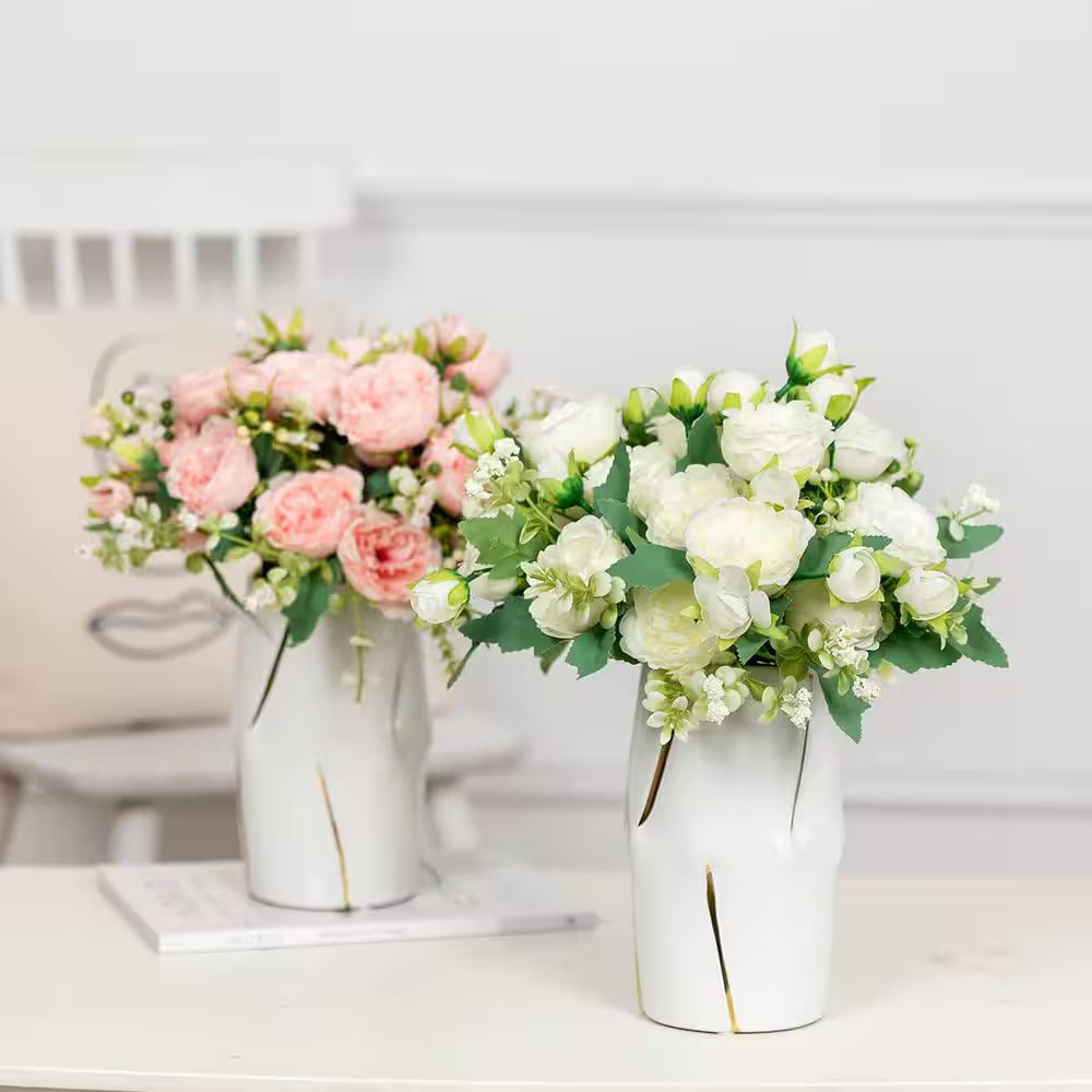 10.71 In. in White Indoor/Outdoor Artificial Peony Flower for Wedding Party Table Centerpieces Floral Arrangement 4-Pack