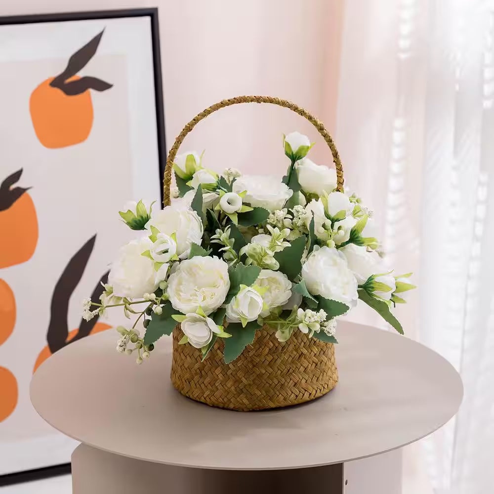 10.71 In. in White Indoor/Outdoor Artificial Peony Flower for Wedding Party Table Centerpieces Floral Arrangement 4-Pack