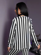 Black and White Striped Women'S Suit Jacket Niche 2024 Spring New Holiday Party High-End Suit Jacket Women'S Casual Loose Coat