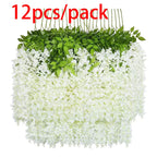 12Pcs Artificial Wisteria Flowers String Hanging Garland Outdoor Wedding Garden Arch Decoration Home Party Decor Fake Flower