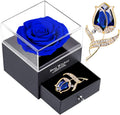 Preserved Rose Gift Enchanted Real Blue Rose with Sapphire Brooch, Eternal Flower Rose, Handmade Rose in Box with Pin, Forever Blue Rose Gift for Her on Mother'S Day, Birthday.