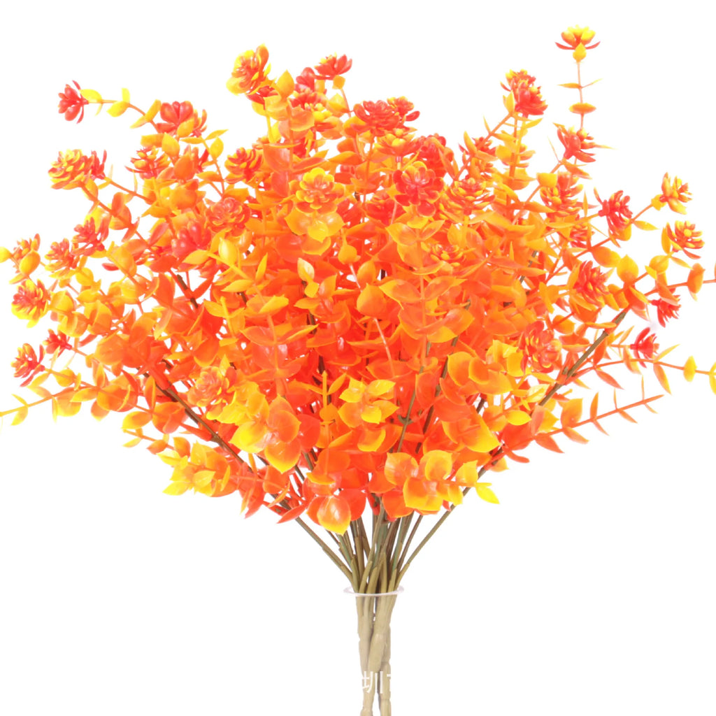 4PCS Artificial Fall Plants Plastics Fake Eucalyptus Shrubs Outdoor Plant for Garden Home Autumn Decoration Festival Party Decor