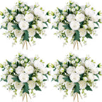 10.71 In. in White Indoor/Outdoor Artificial Peony Flower for Wedding Party Table Centerpieces Floral Arrangement 4-Pack