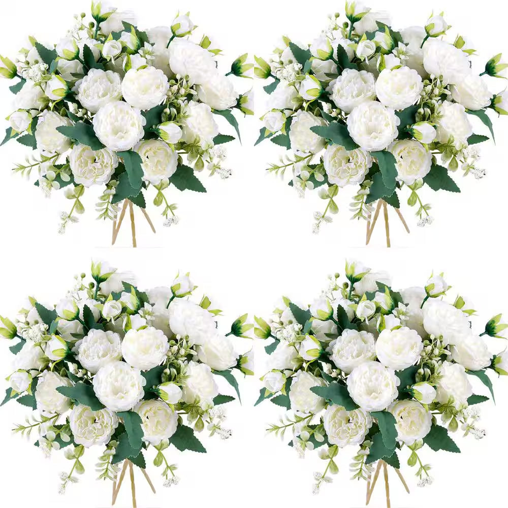 10.71 In. in White Indoor/Outdoor Artificial Peony Flower for Wedding Party Table Centerpieces Floral Arrangement 4-Pack