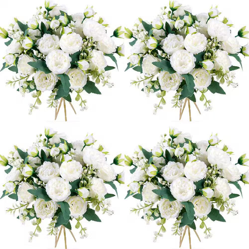 10.71 In. in White Indoor/Outdoor Artificial Peony Flower for Wedding Party Table Centerpieces Floral Arrangement 4-Pack