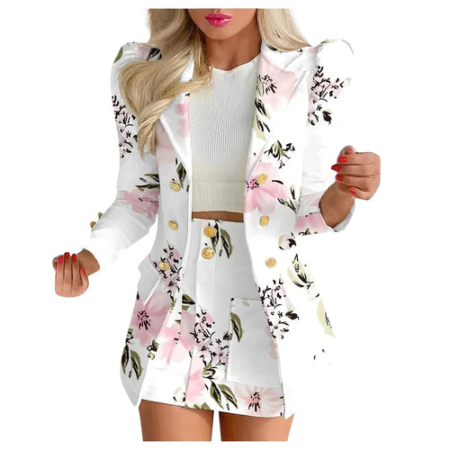 2 Piece Business Suit Outfits Casual Open Front Blazer High Waisted Mini Pocketed Skirt Suit for Women Set Women Solid Long Sleeve Cardigan Coat Short Skirt Suit, Pink&S
