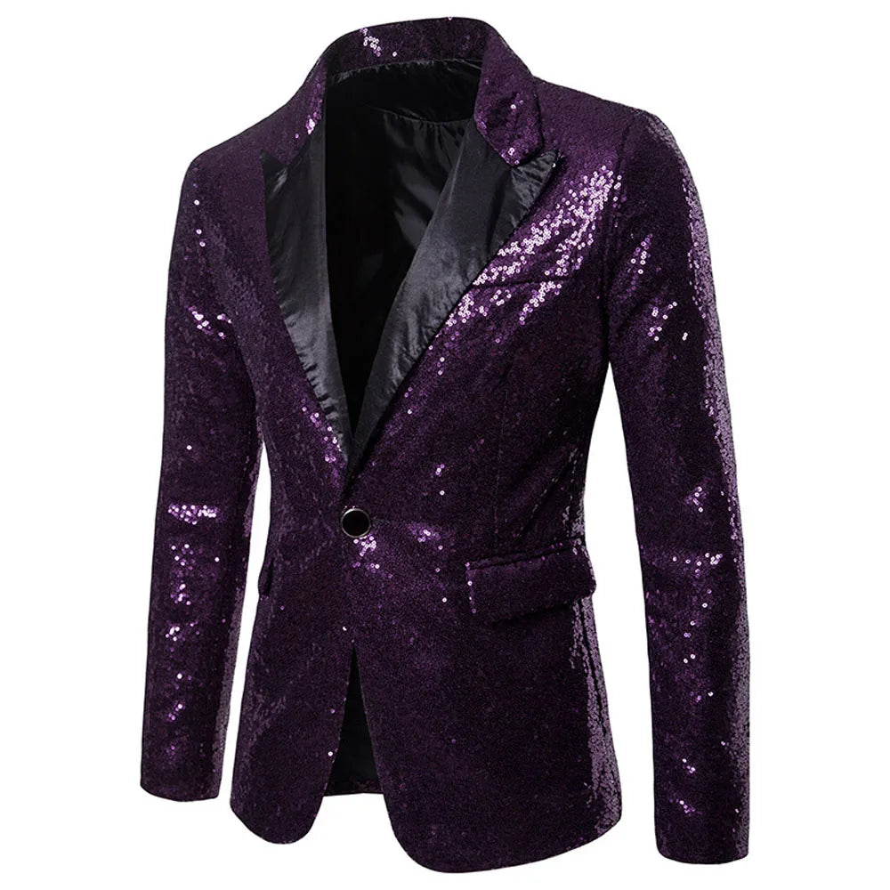 Men Glitters Suit Jackets Sequins Party Button Dance Bling Coats Wedding Party Men Blazer Gentleman Formal Suit plus Size 2XL