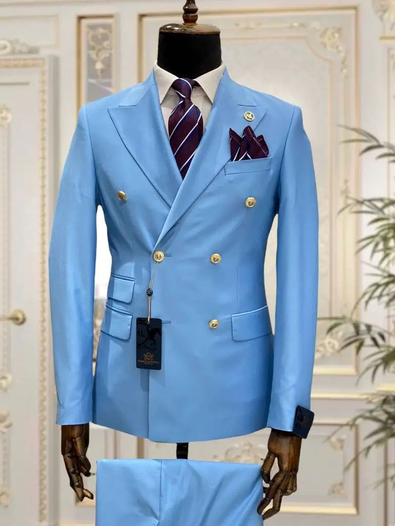 Light Blue Red Green Double Breasted Slim Fit Men Suits Wedding Tuxedos Groom Business Party Prom Best Man Blazer Costume Homme