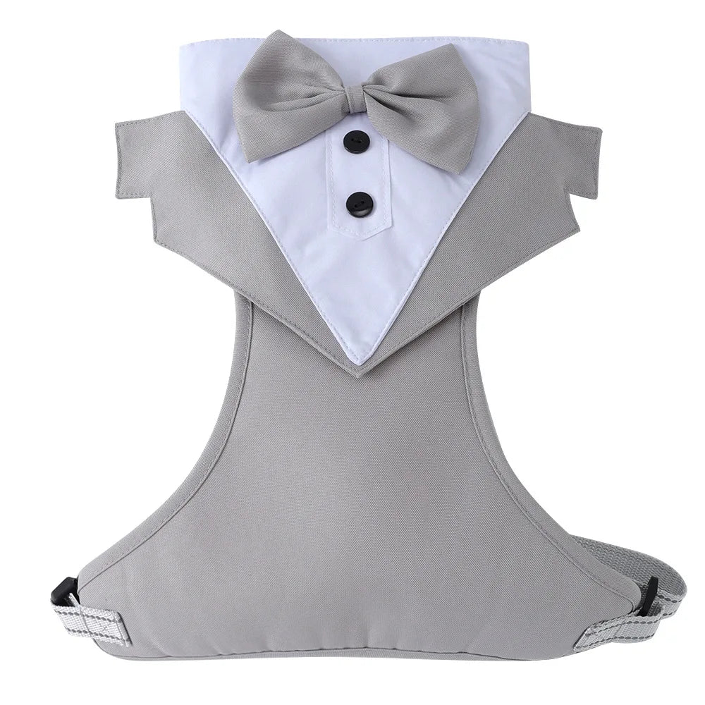 Halloween Christmas Dog Vest Tuxedo Harness Adjustable Tuxedo with Bow Tie for Male Dogs Wedding Party Suit Pet Costume Outfits