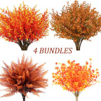 4PCS Artificial Fall Plants Plastics Fake Eucalyptus Shrubs Outdoor Plant for Garden Home Autumn Decoration Festival Party Decor