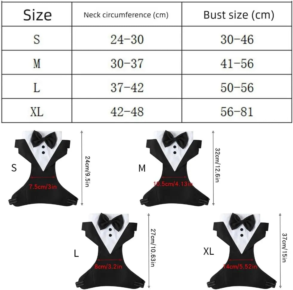 Halloween Christmas Dog Vest Tuxedo Harness Adjustable Tuxedo with Bow Tie for Male Dogs Wedding Party Suit Pet Costume Outfits