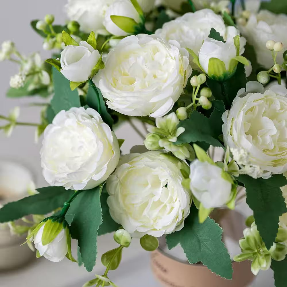 10.71 In. in White Indoor/Outdoor Artificial Peony Flower for Wedding Party Table Centerpieces Floral Arrangement 4-Pack