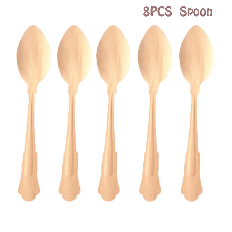 Disposable Kraft Paper Tableware Set Golden Colored Palm Leaf Pattern Plate Cup Towel Straw Party Decor Wedding Birthday Cutlery