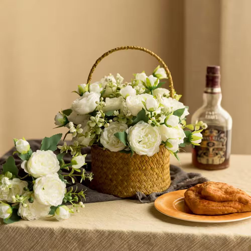10.71 In. in White Indoor/Outdoor Artificial Peony Flower for Wedding Party Table Centerpieces Floral Arrangement 4-Pack