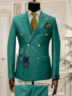 Light Blue Red Green Double Breasted Slim Fit Men Suits Wedding Tuxedos Groom Business Party Prom Best Man Blazer Costume Homme