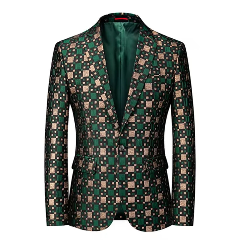 New Men Business Party Suit Jacket Black / Green / Red Fashion Male Wedding Dance Jacquard Slim Fit Blazer Coats