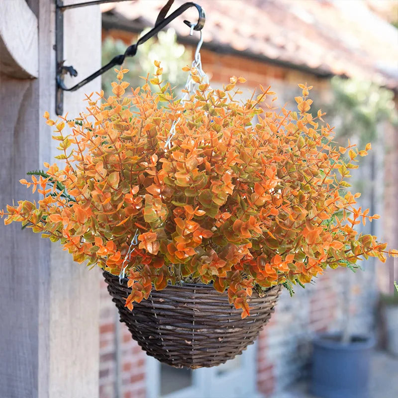 4PCS Artificial Fall Plants Plastics Fake Eucalyptus Shrubs Outdoor Plant for Garden Home Autumn Decoration Festival Party Decor