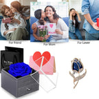 Preserved Rose Gift Enchanted Real Blue Rose with Sapphire Brooch, Eternal Flower Rose, Handmade Rose in Box with Pin, Forever Blue Rose Gift for Her on Mother'S Day, Birthday.