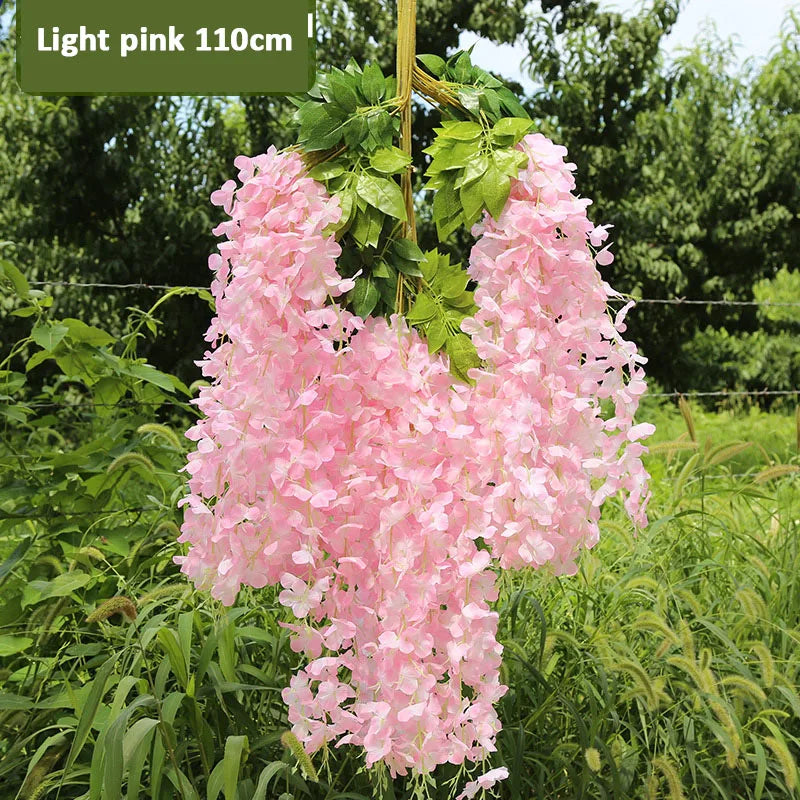 12Pcs Artificial Wisteria Flowers String Hanging Garland Outdoor Wedding Garden Arch Decoration Home Party Decor Fake Flower