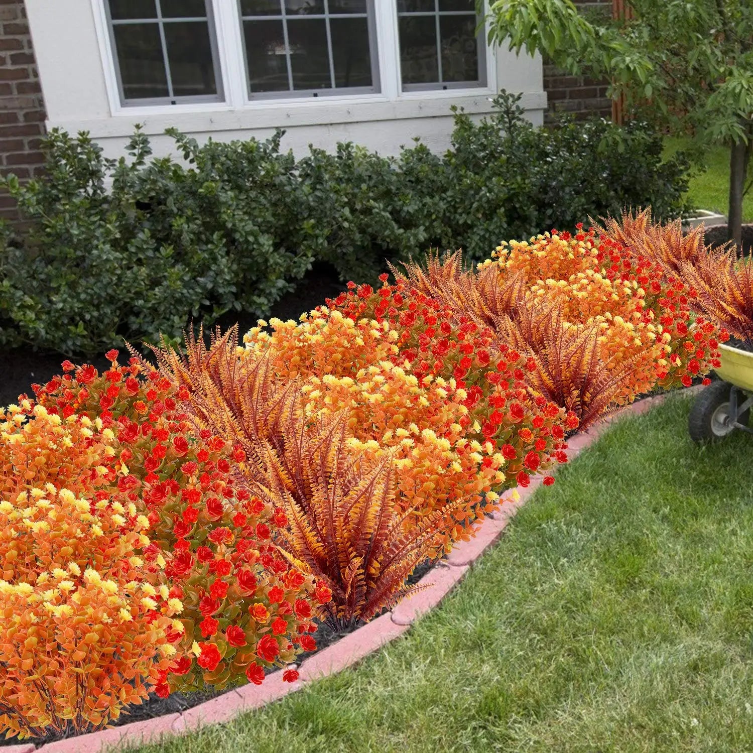 4PCS Artificial Fall Plants Plastics Fake Eucalyptus Shrubs Outdoor Plant for Garden Home Autumn Decoration Festival Party Decor