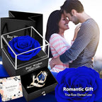 Preserved Rose Gift Enchanted Real Blue Rose with Sapphire Brooch, Eternal Flower Rose, Handmade Rose in Box with Pin, Forever Blue Rose Gift for Her on Mother'S Day, Birthday.