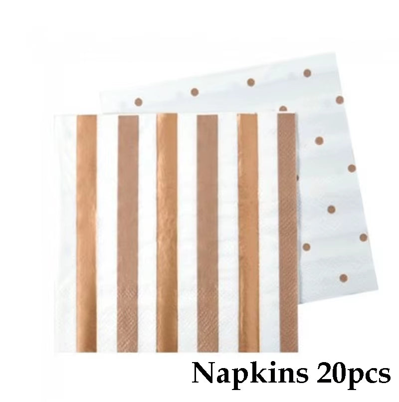 Disposable Kraft Paper Tableware Set Golden Colored Palm Leaf Pattern Plate Cup Towel Straw Party Decor Wedding Birthday Cutlery