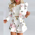 2 Piece Business Suit Outfits Casual Open Front Blazer High Waisted Mini Pocketed Skirt Suit for Women Set Women Solid Long Sleeve Cardigan Coat Short Skirt Suit, Pink&S