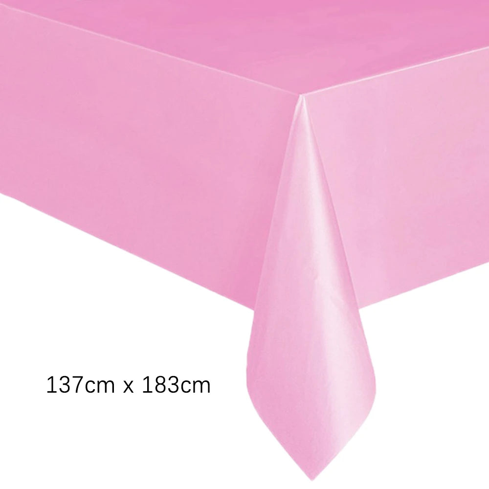 Disposable Tablecloth White Pink Table Cover Plastic Rectangle Desk Cloth for Birthday Wedding Party Table Decor Xmas